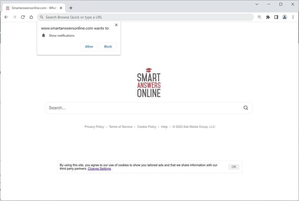 Image: SmartAnswersOnline browser redirect