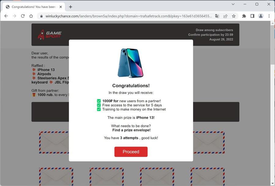 Image: Chrome browser is redirected to Winluckychance.com