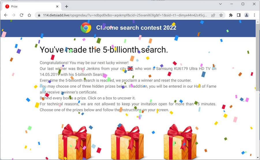 Image: Chrome browser is redirected to Dietsiadd.live