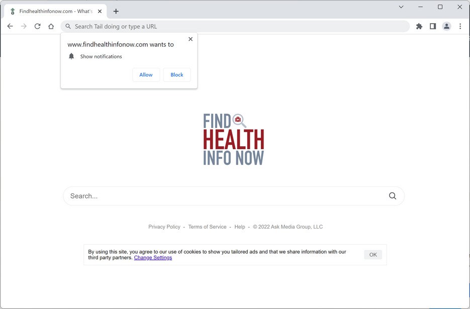 Image: FindHealthInfoNow.com browser redirect