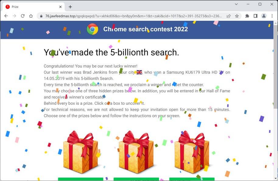 Image: Chrome browser is redirected to Jawfeedmas.top