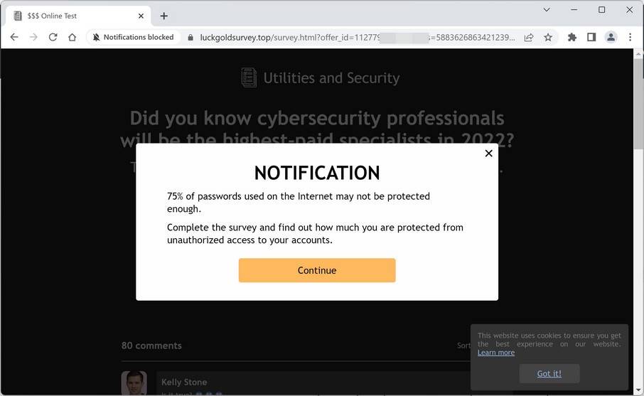 Image: Chrome browser is redirected to Luckgoldsurvey.top