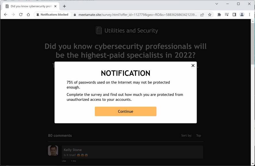 Remove Meetamate.site Ads (Virus Removal Guide) 1 Image: Chrome browser is redirected to Meetamate.site