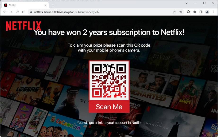 Image: Chrome browser is redirected to Netflixsubscribe.3lt4z6sqsawg.top