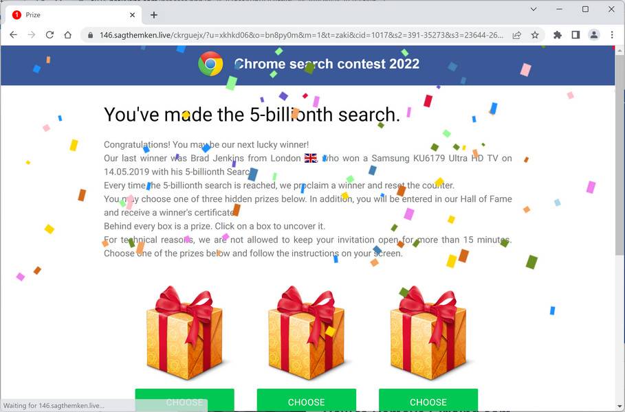 Image: Chrome browser is redirected to Sagthemken.live