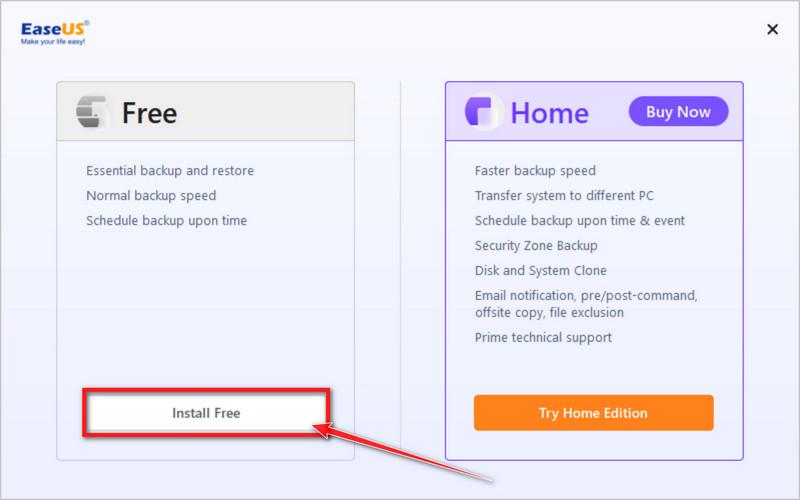 Click on Install Free to install EaseUS Todo Backup