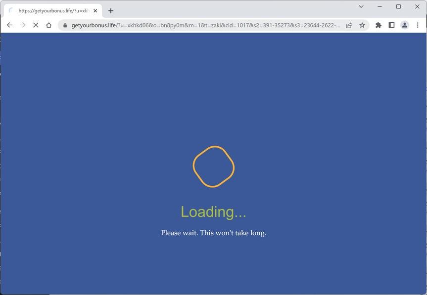 Image: Chrome browser is redirected to Getyourbonus.life