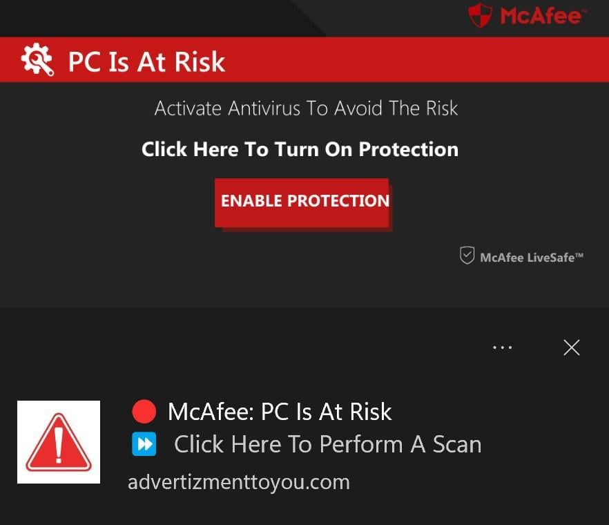 Image: McAfee PC Is At Risk fake alert