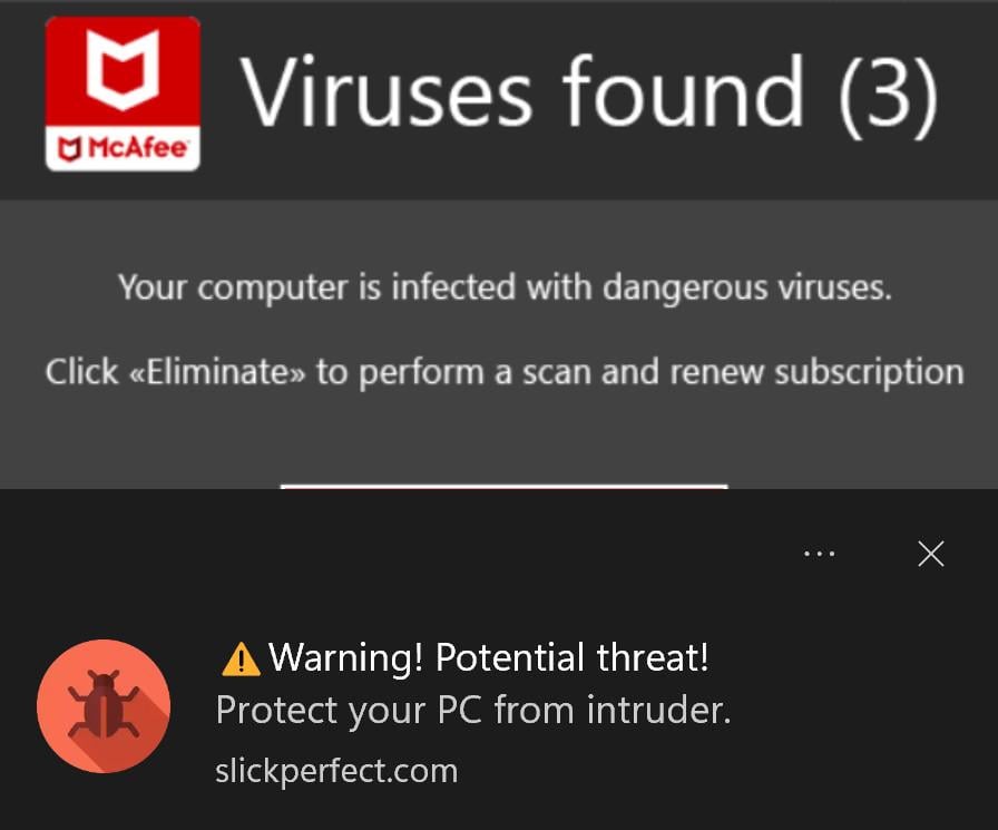 Remove Fake McAfee virus warning pop-ups