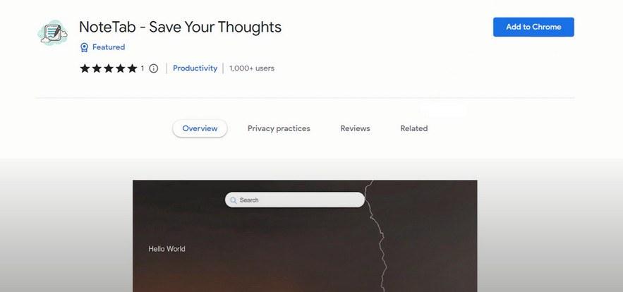 Image: NoteTab - Save Your Thoughts new tab page[