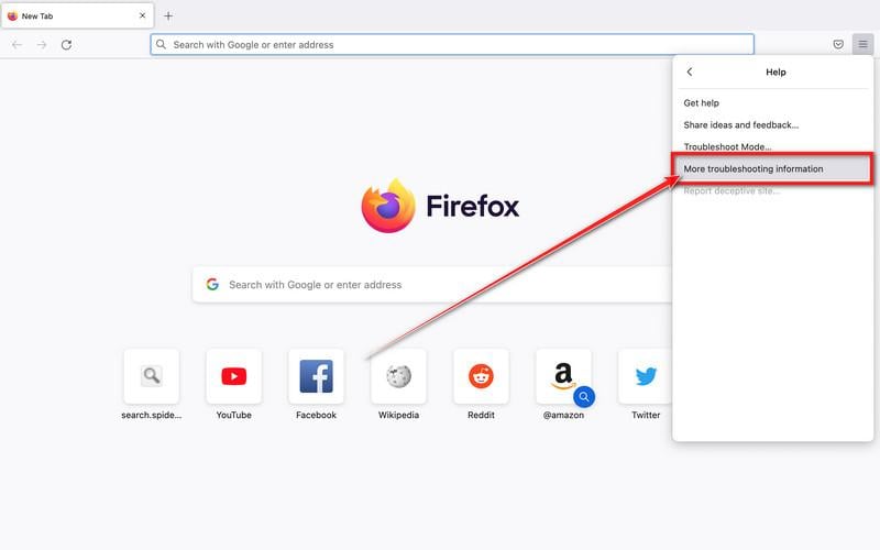 Image - Troubleshooting Information option in Firefox Mac
