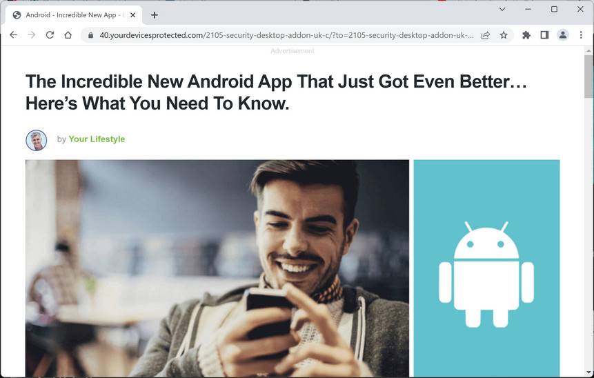 Image: Chrome browser is redirected to Yourdevicesprotected.com