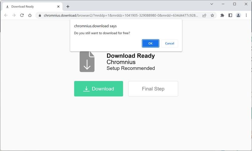 Image: Chromnius.download browser redirect