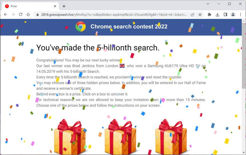 Image: Chrome browser is redirected to Goessipwash.live