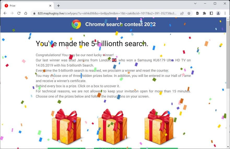 Image: Chrome browser is redirected to Maphugtoy.live