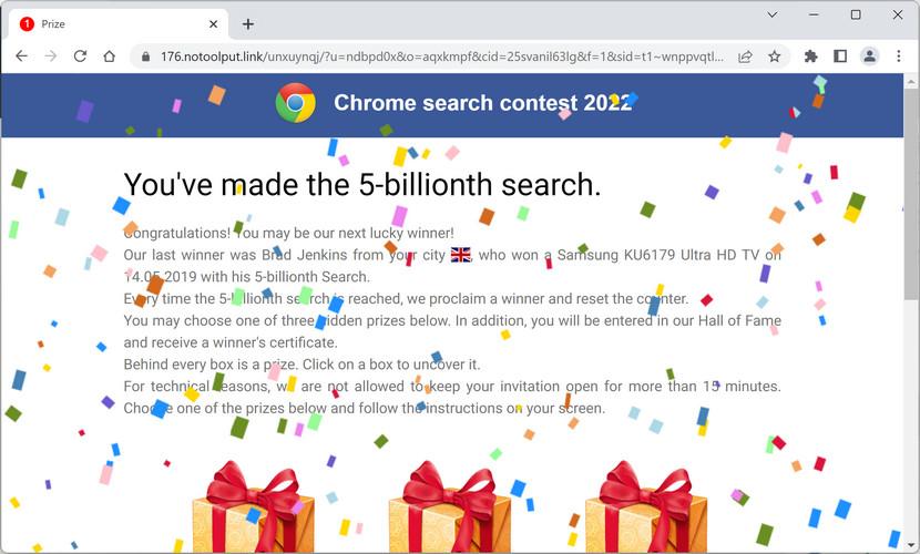 Image: Chrome browser is redirected to Notoolput.link