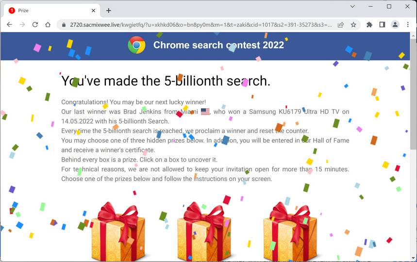 Image: Chrome browser is redirected to Sacmixwee.live