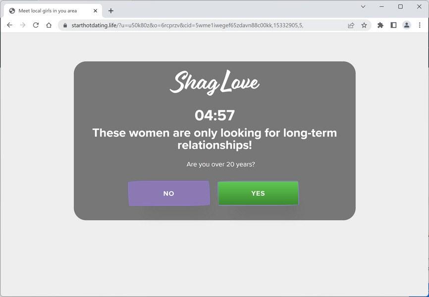 Image: Chrome browser is redirected to Starthotdating.life