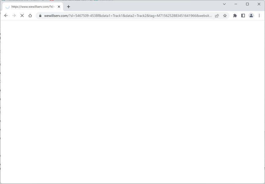 Image: Chrome browser is redirected to Wewillserv.com