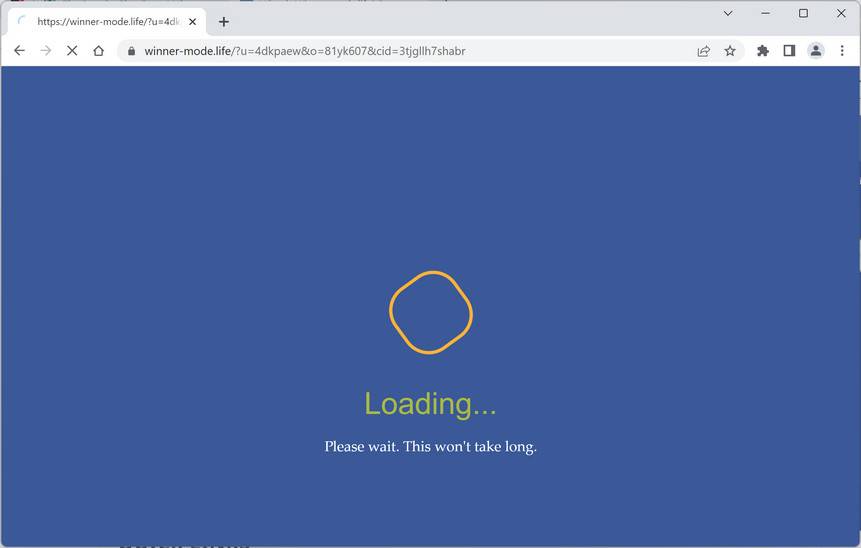 Image: Chrome browser is redirected to Winner-mode.life