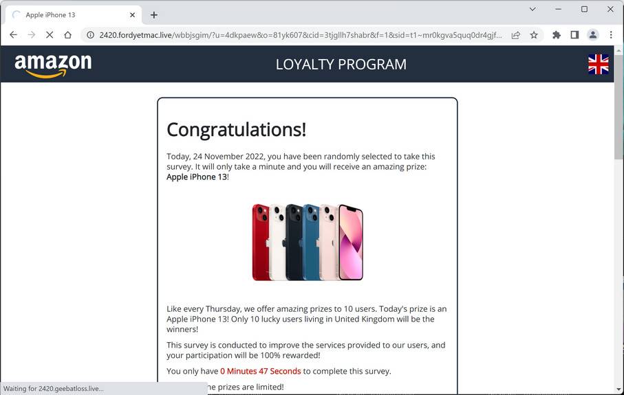 Image: Fordyetmac.live Fake Amazon Loyalty Program Survey