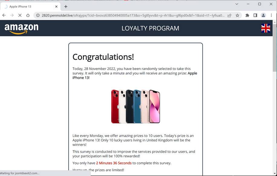 Image: Penmoldel.live Fake Amazon Loyalty Program Survey