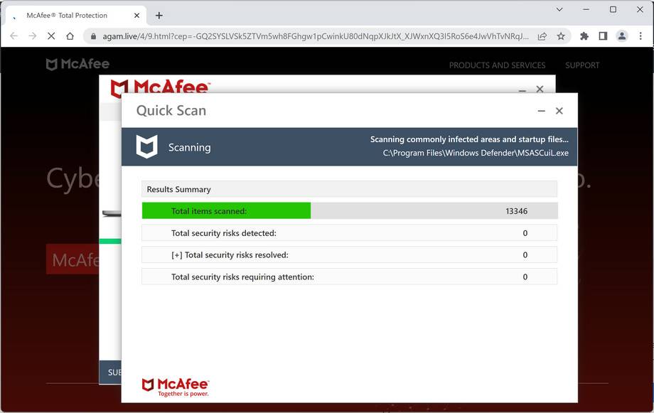 Image: Agam.live Fake McAfee Virus Alert