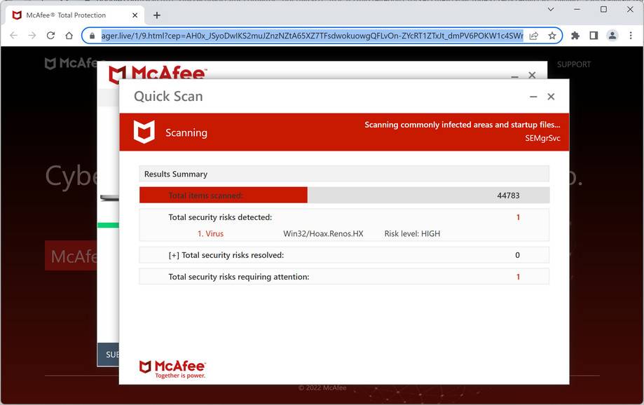 Image: Ager.live Fake McAfee Virus Alert