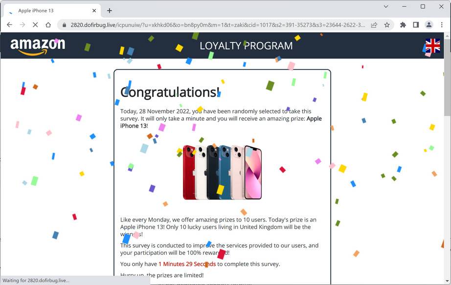 Image: Dofirbug.live Fake Amazon Loyalty Program Survey