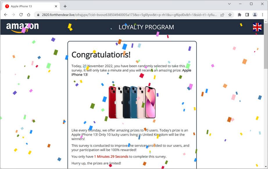 Image: Fortthendear.live Fake Amazon Loyalty Program Survey