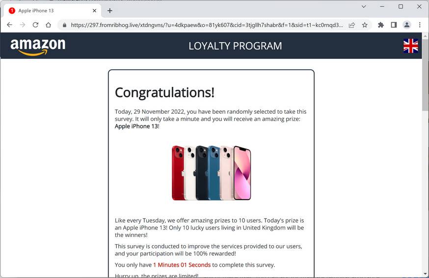 Image: Fromribhog.live Fake Amazon Loyalty Program Survey