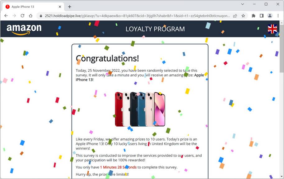 Image: Holdloadpipe.live Fake Amazon Loyalty Program Survey