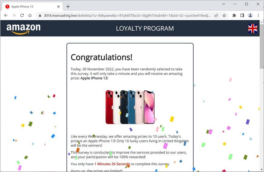 Image: Moncashrig.live Fake Amazon Loyalty Program Survey