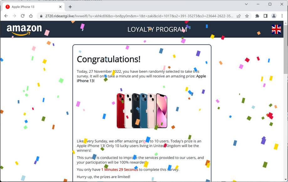 Image: Rideastgi.live Fake Amazon Loyalty Program Survey