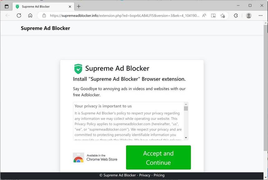 Image: Supremeadblocker.info browser redirect