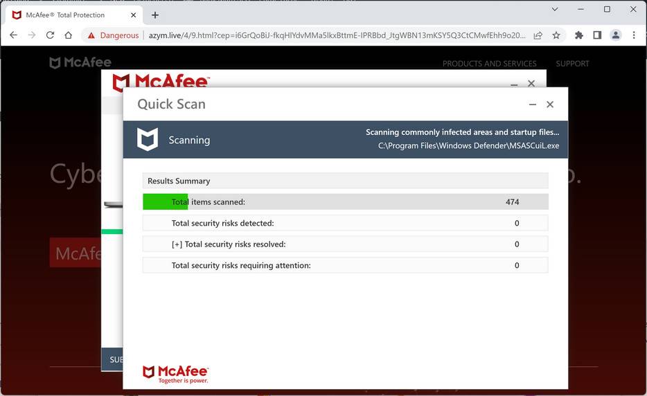 Image: Azym.live Fake McAfee Virus Alert