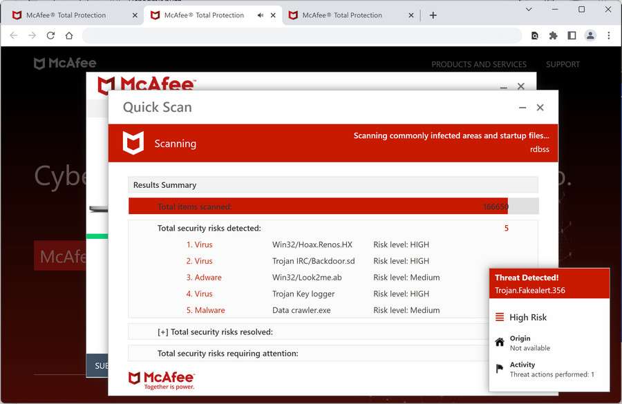 Image: Fasterantiviruspc.com Fake McAfee Virus Alert