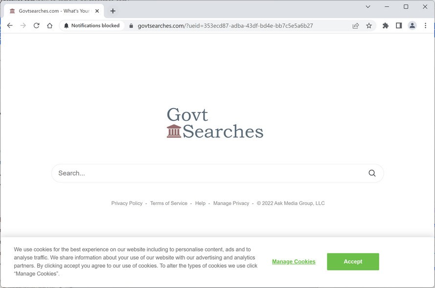 Image: Govtsearches.com browser redirect