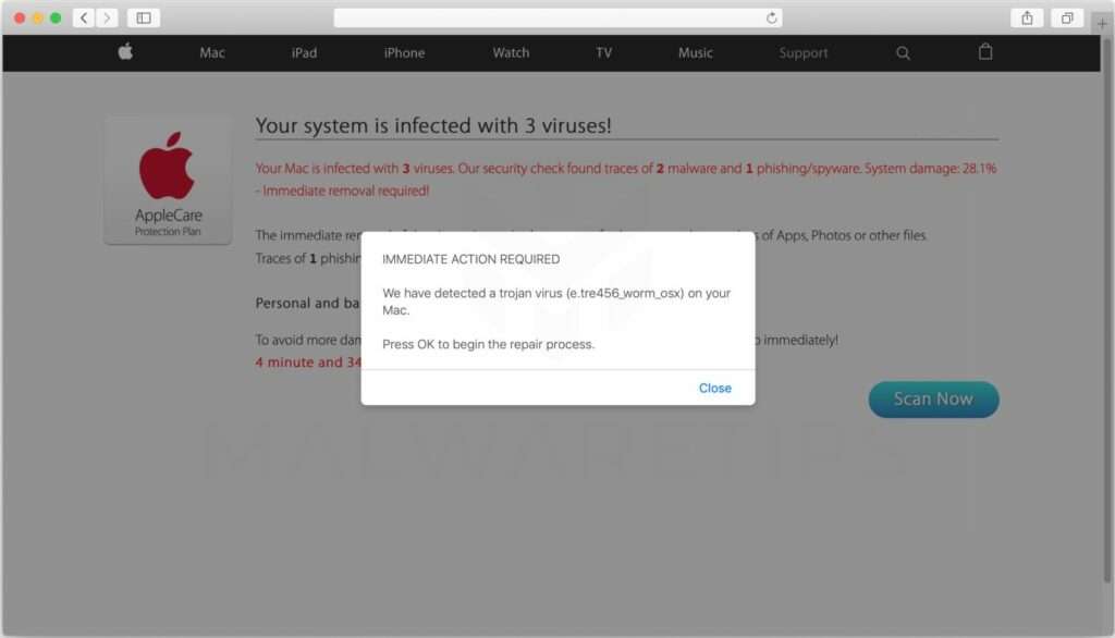 Image: Ideal-secured.com Fake McAfee Virus Alert