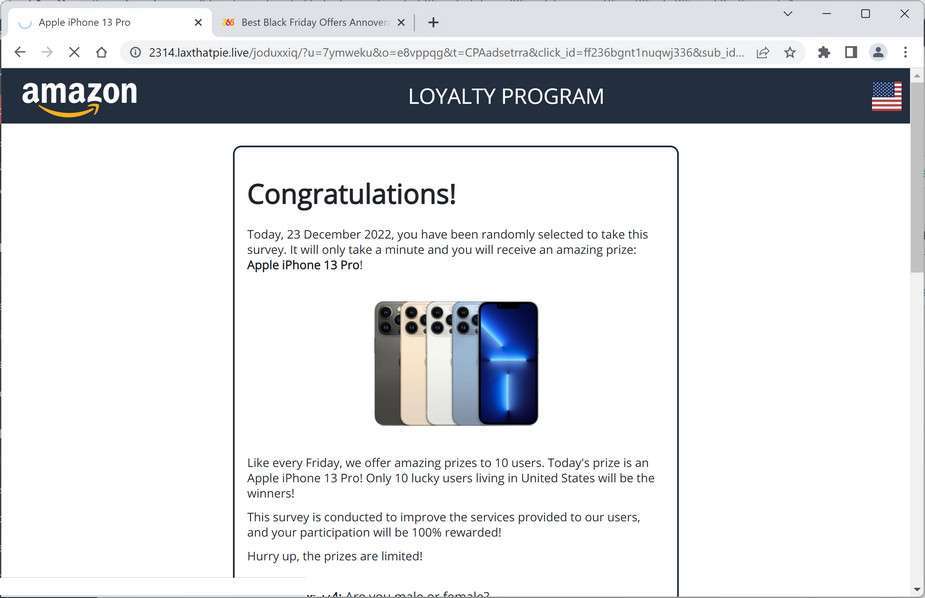 Image: Laxthatpie.live Fake Amazon Loyalty Program Survey