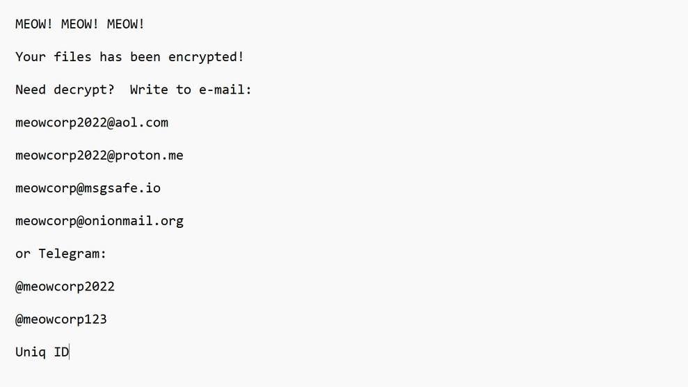 Image: MEOW ransomware