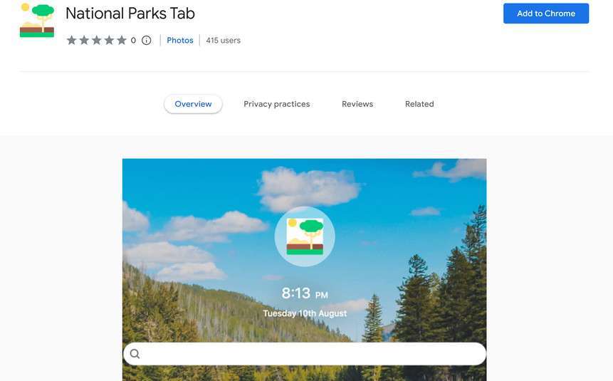 Image: National Parks Tab Chrome new tab page