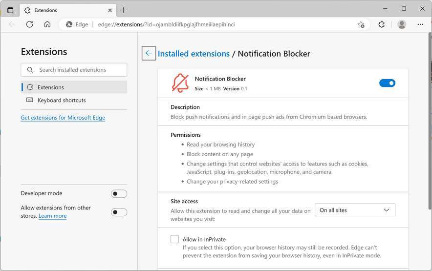 Image: Notification Blocker Microsoft Edge Extension