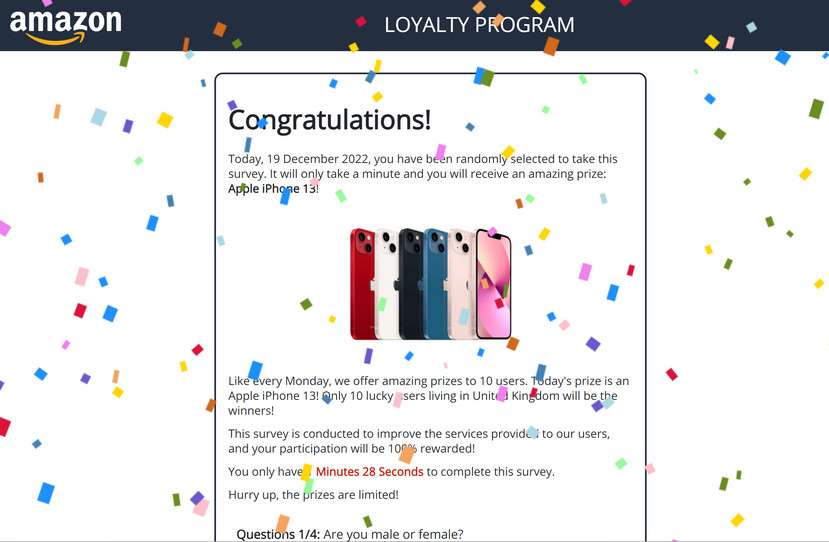 Image: Protect-free-fast-effective.rest Fake Amazon Loyalty Program Survey