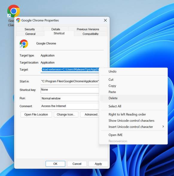 Remove Malicious Chrome Shortcut Hijack