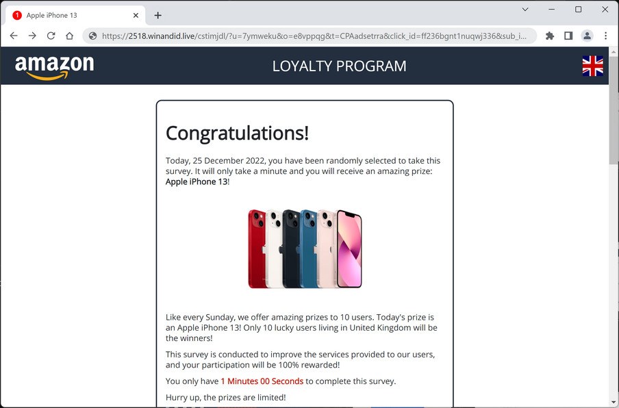 Image: Winandid.live Fake Amazon Loyalty Program Survey