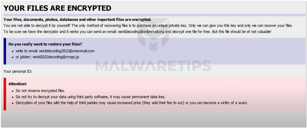 Image: WorldDecoding ransomware