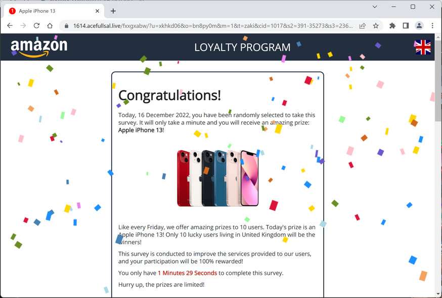 Image: Acefullsal.live Fake Amazon Loyalty Program Survey