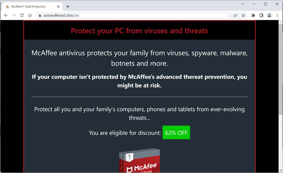 Image: Activeoffersb2.click Fake McAfee Virus Alert