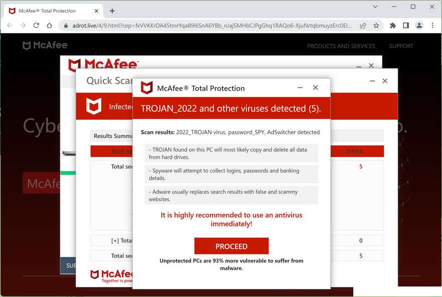 Image: Adrot.live Fake McAfee Virus Alert